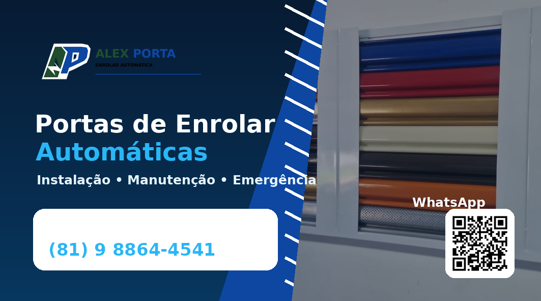 Cartão de visita Alex Portas com contato para instalação e manutenção de portas automáticas em Recife